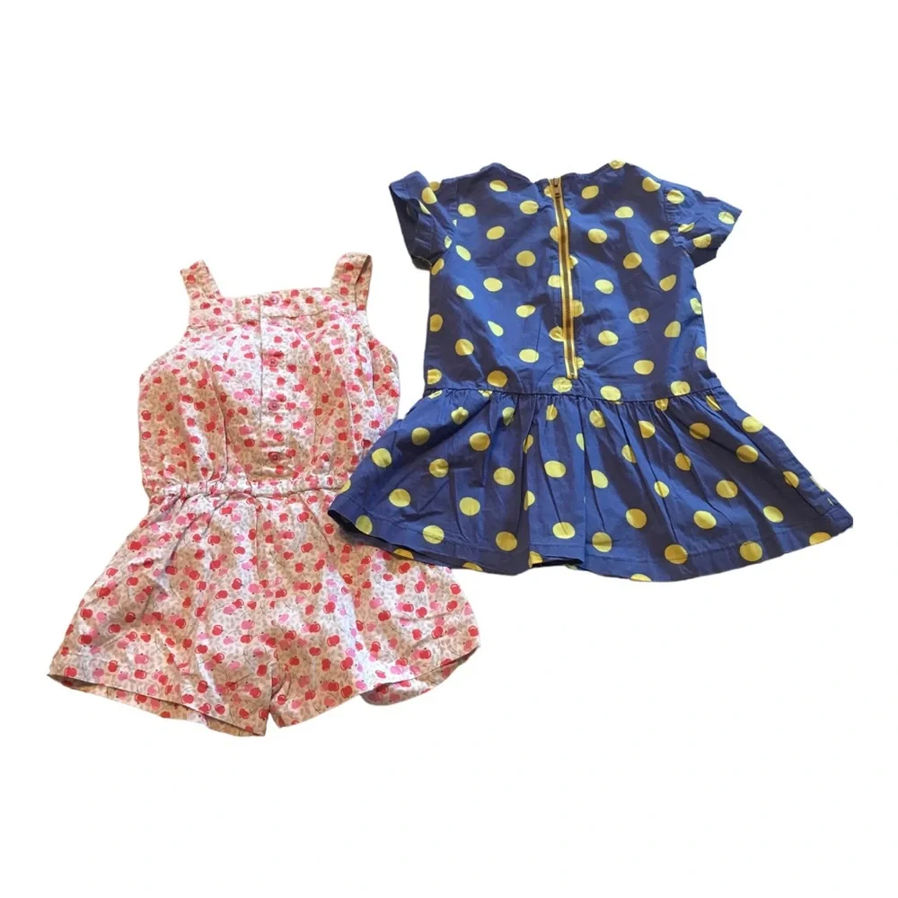 Mini Boden Girls' Blue Polka Dot Dress & Pink Cherry Print Romper